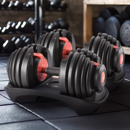 Powertrain 48kg Adjustable Dumbbells 15-in-1 Home Gym Weights – Red.