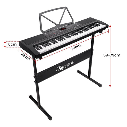 Karrera 61-Key Electronic Piano Keyboard 75cm with Stand - Black.