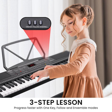 Karrera 61-Key Electronic Piano Keyboard 75cm with Stand - Black.
