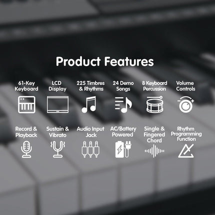 Karrera 61 Keys Electronic Keyboard Piano with Stand - Black.