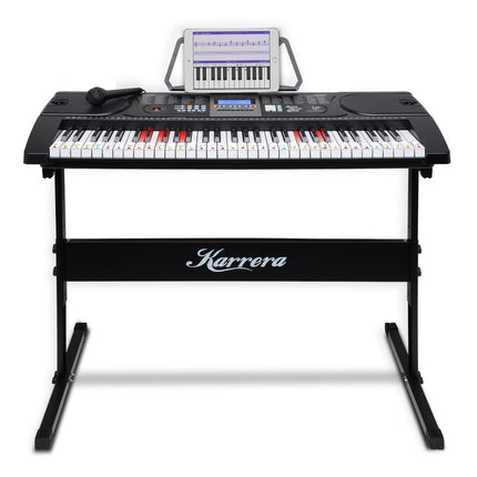 Karrera 61 Keys Electronic LED Keyboard Piano with Stand - Black.