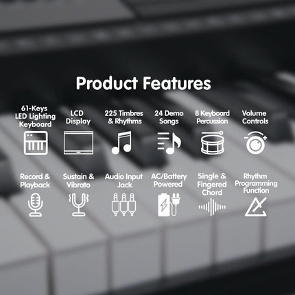 Karrera 61 Keys Electronic LED Keyboard Piano with Stand - Black.