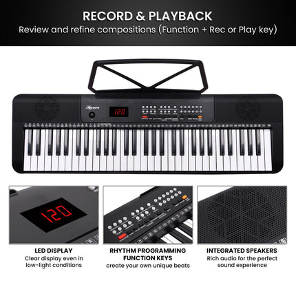 Karrera 61-Key Electronic Piano Keyboard with LED and Folding Stand in Black CHJ-SD1.