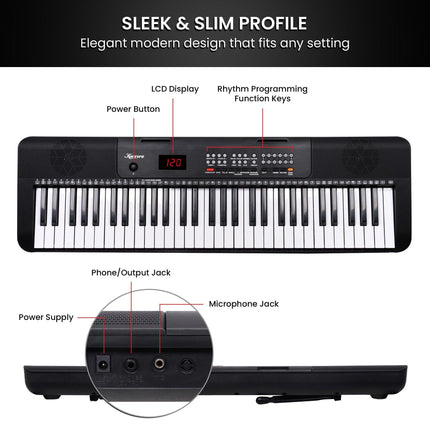 Karrera 61-Key Electronic Piano Keyboard with LED and Folding Stand in Black CHJ-SD1.