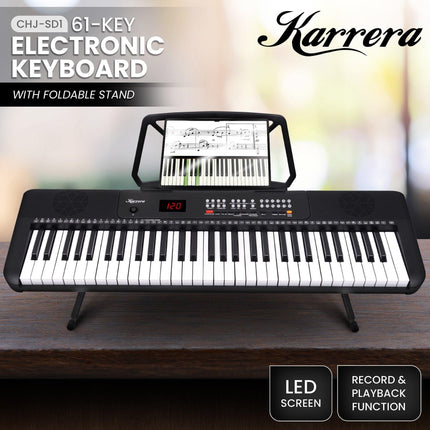 Karrera 61-Key Electronic Piano Keyboard with LED and Folding Stand in Black CHJ-SD1.