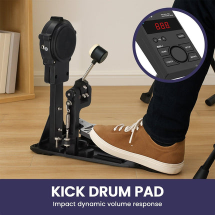 Karrera 18S Electronic Drum Kit Mesh Pads 8in Snare Bluetooth Sounds USB/MIDI Output Kick Pedals Drum Coach & Metronome.