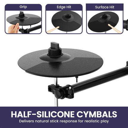 Karrera 18S Electronic Drum Kit Mesh Pads 8in Snare Bluetooth Sounds USB/MIDI Output Kick Pedals Drum Coach & Metronome.