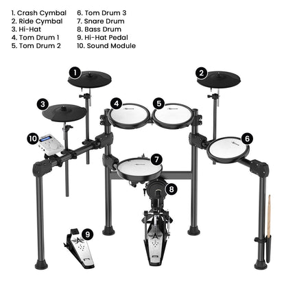 Karrera X23 Electronic Drum Kit with Sound Module, 3 Toms, Snare Quiet Mesh Drum Heads, Cymbals & Pedal.