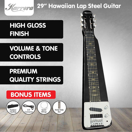 Karrera 29in 6-String Lap Steel Hawaiian Guitar - Black.