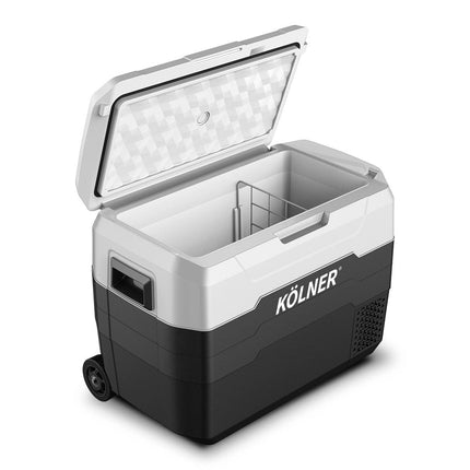Kolner 40l Fridge Freezer Cooler 12/24/240v Camping Portable Esky Refrigerator With Trolley - Black.