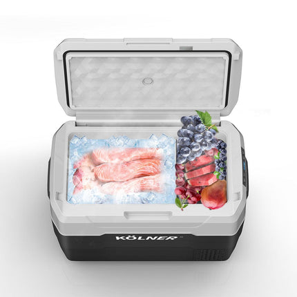Kolner 40l Fridge Freezer Cooler 12/24/240v Camping Portable Esky Refrigerator With Trolley - Black.