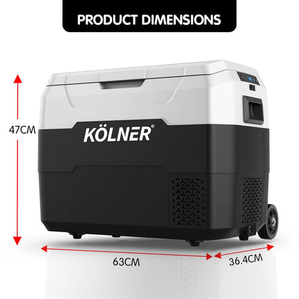 Kolner 40l Fridge Freezer Cooler 12/24/240v Camping Portable Esky Refrigerator With Trolley - Black.