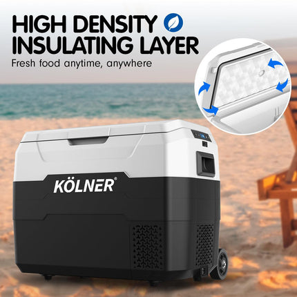 Kolner 40l Fridge Freezer Cooler 12/24/240v Camping Portable Esky Refrigerator With Trolley - Black.