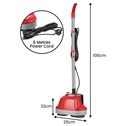 Klika Hauskeeper 5 in 1 Electric 240V Floor Polisher w/ 6M Power Cable Timber Hard Waxer Buffer Cleaner Red.