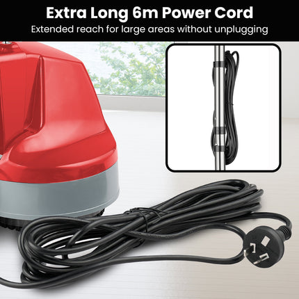 Klika Hauskeeper 5 in 1 Electric 240V Floor Polisher w/ 6M Power Cable Timber Hard Waxer Buffer Cleaner Red.