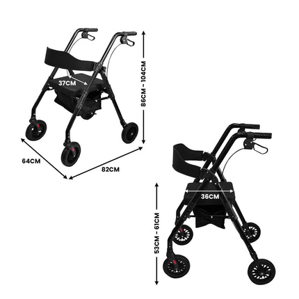 Orthonica Foldable Mobility Steel Rollator 136kg Max Capacity Black.
