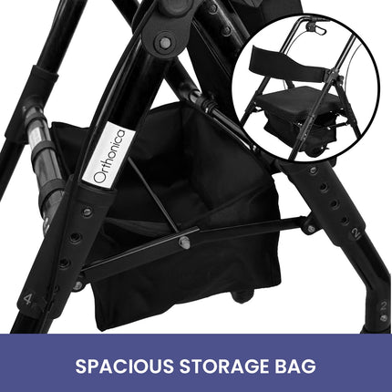 Orthonica Foldable Mobility Steel Rollator 136kg Max Capacity Black.