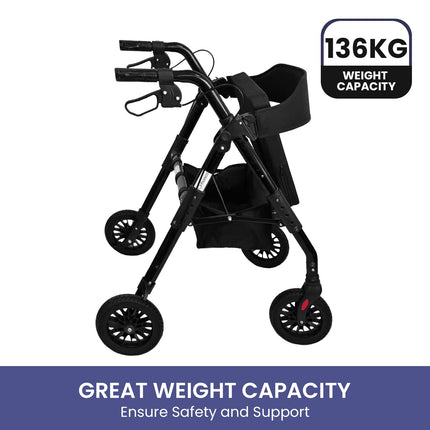 Orthonica Foldable Mobility Steel Rollator 136kg Max Capacity Black.