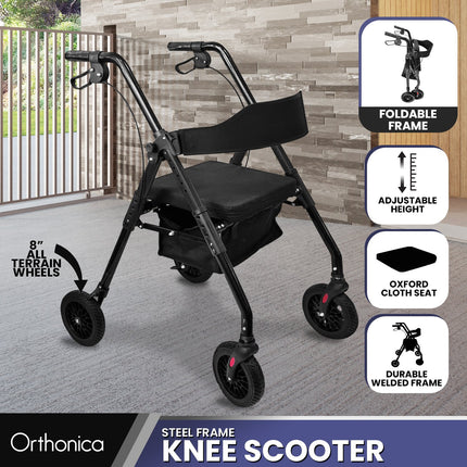 Orthonica Foldable Mobility Steel Rollator 136kg Max Capacity Black.