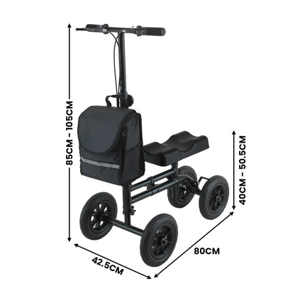 Orthonica Mobility Steel Knee Scooter Walker Steerable Ergonomic Foldable Scooter 10-inch Wheels Height Adjustable Steel Frame 136kg Weight Capacity.