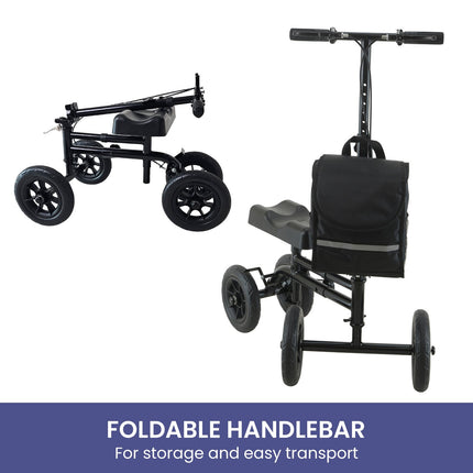 Orthonica Mobility Steel Knee Scooter Walker Steerable Ergonomic Foldable Scooter 10-inch Wheels Height Adjustable Steel Frame 136kg Weight Capacity.