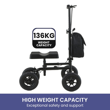 Orthonica Mobility Steel Knee Scooter Walker Steerable Ergonomic Foldable Scooter 10-inch Wheels Height Adjustable Steel Frame 136kg Weight Capacity.