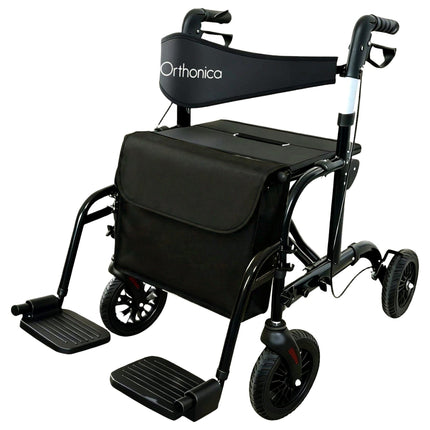 Orthonica Aluminium 2-in-1 Rollator Wheelchair with Foldable Frame – Black & Silver.