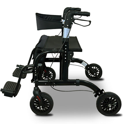 Orthonica Aluminium 2-in-1 Rollator Wheelchair with Foldable Frame – Black & Silver.
