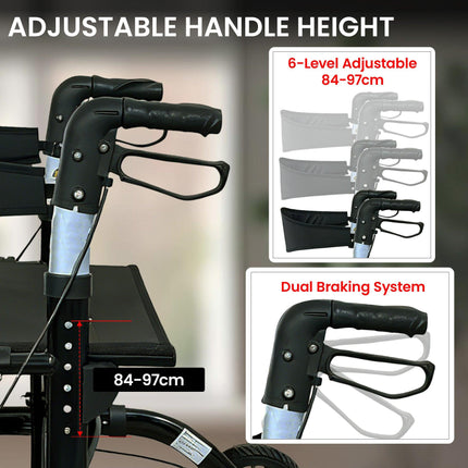 Orthonica Aluminium 2-in-1 Rollator Wheelchair with Foldable Frame – Black & Silver.