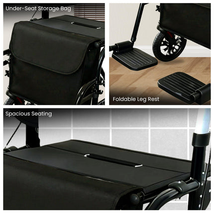 Orthonica Aluminium 2-in-1 Rollator Wheelchair with Foldable Frame – Black & Silver.