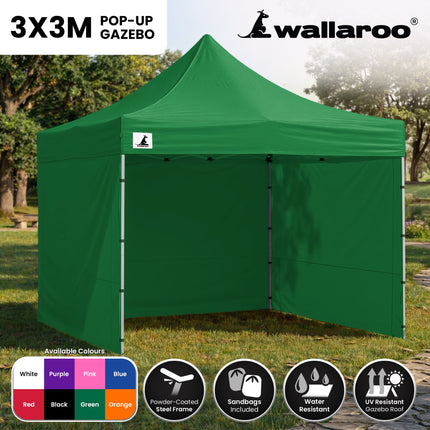 Wallaroo Gazebo Tent Marquee 3x3 Popup Outdoor - Green.