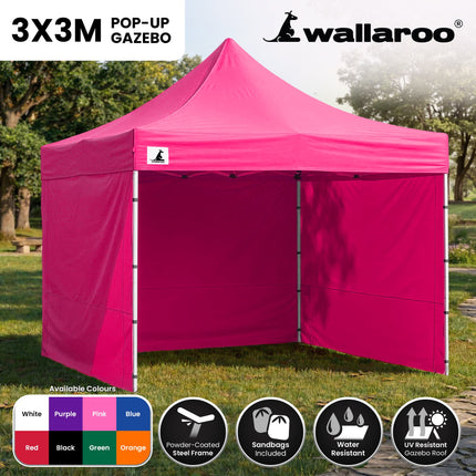 Wallaroo Gazebo Tent Marquee 3x3 PopUp Outdoor Pink.