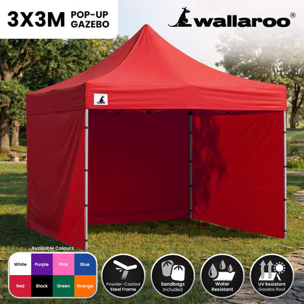 Wallaroo Gazebo Tent Marquee 3x3 PopUp Outdoor  Red.
