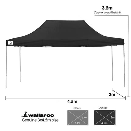 Wallaroo Gazebo Tent Marquee 3x4.5m PopUp Outdoor Black.
