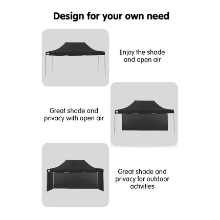 Wallaroo Gazebo Tent Marquee 3x4.5m PopUp Outdoor Black.