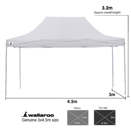 Wallaroo Gazebo Tent Marquee 3x4.5m PopUp Outdoor White.