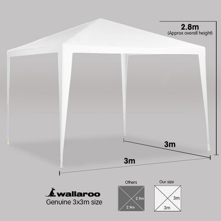 Wallaroo 3x3m Outdoor Party Wedding Event Gazebo Tent - White.