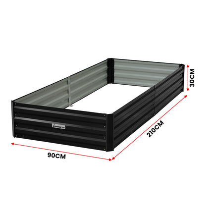 Wallaroo Garden Bed 210 x 90 x 30cm Galvanized Steel - Black.