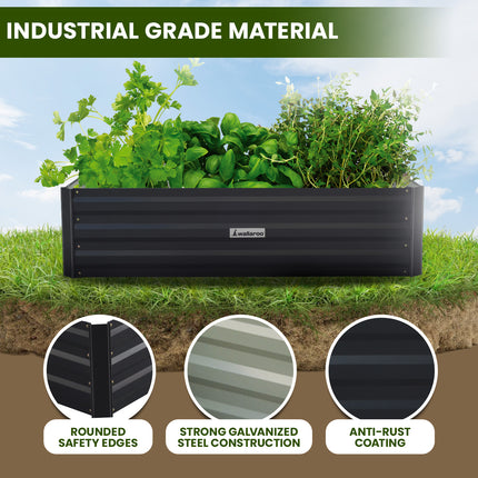 Wallaroo Garden Bed 210 x 90 x 30cm Galvanized Steel - Black.