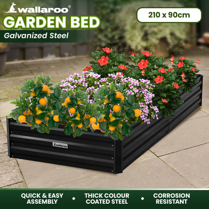 Wallaroo Garden Bed 210 x 90 x 30cm Galvanized Steel - Black.
