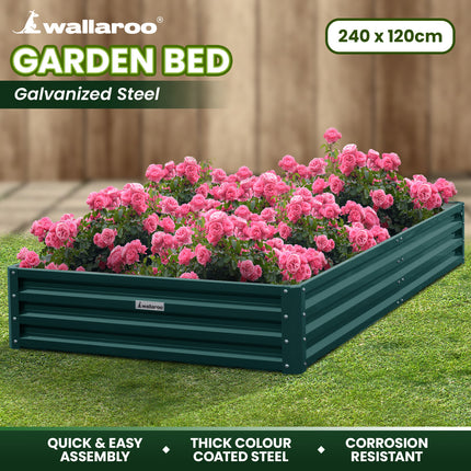 Wallaroo Garden Bed 240 x 120 x 30cm Galvanized Steel - Green.