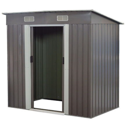 Wallaroo 4ft x 8ft Garden Shed with Base Flat Roof Outdoor Storage - Grey.