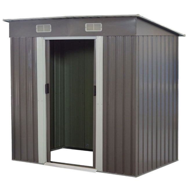 Wallaroo 4ft x 8ft Garden Shed with Base Flat Roof Outdoor Storage - Grey.