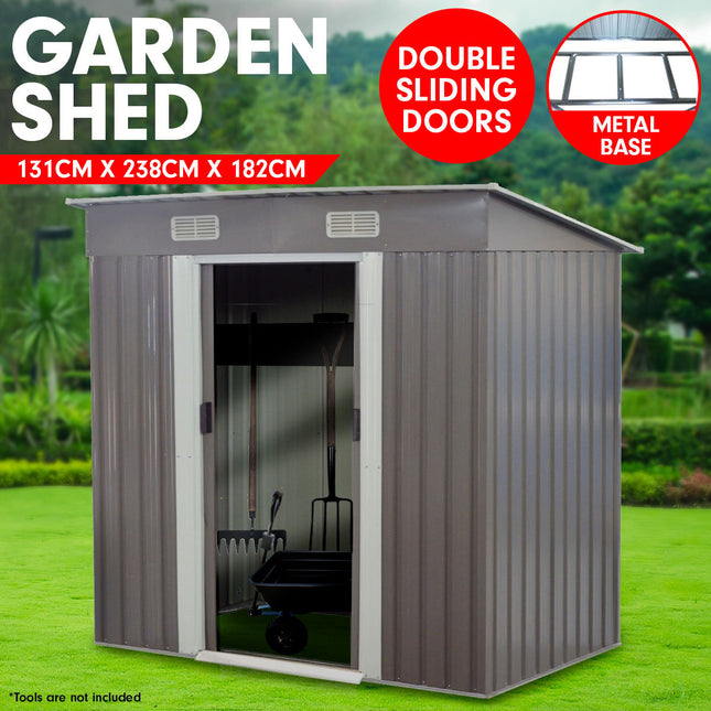 Wallaroo 4ft x 8ft Garden Shed with Base Flat Roof Outdoor Storage - Grey.