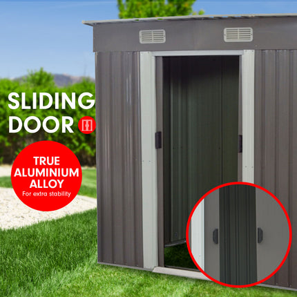 Wallaroo 4ft x 8ft Garden Shed with Base Flat Roof Outdoor Storage - Grey.
