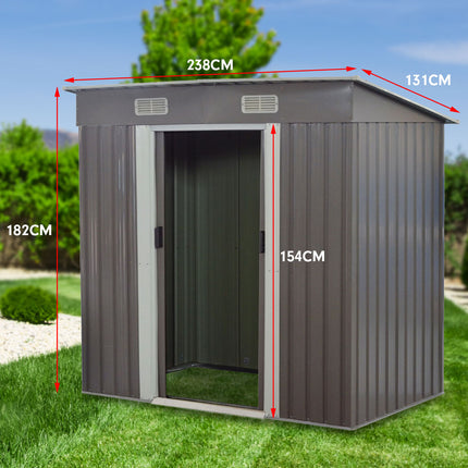 Wallaroo 4ft x 8ft Garden Shed with Base Flat Roof Outdoor Storage - Grey.