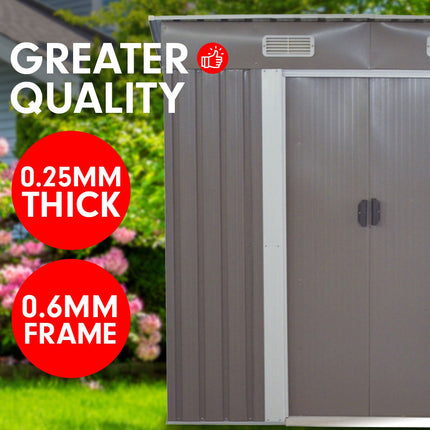 Wallaroo 4ft x 8ft Garden Shed with Base Flat Roof Outdoor Storage - Grey.