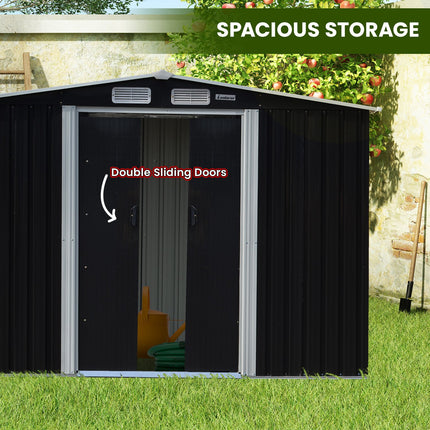 Wallaroo Garden Shed with Semi-Closed Storage 10*8FT - Black.