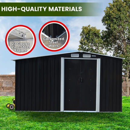 Wallaroo Garden Shed with Semi-Closed Storage 10*8FT - Black.