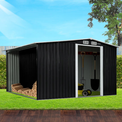Wallaroo Garden Shed with Semi-Closed Storage 10*8FT - Black.
